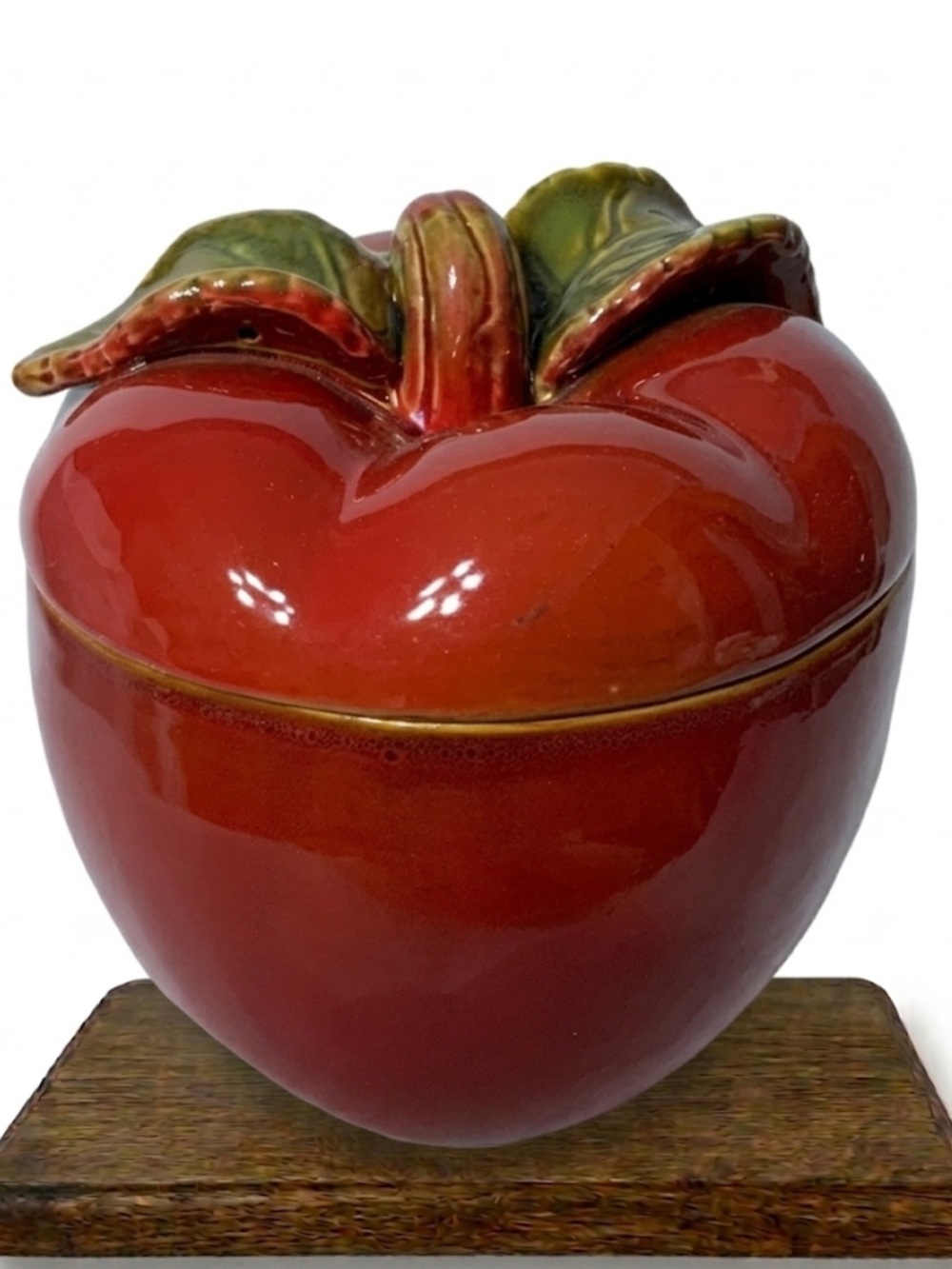 Apple Hand Painted Canister Cookie Jar Translucent Glazed Rustic Pottery Art